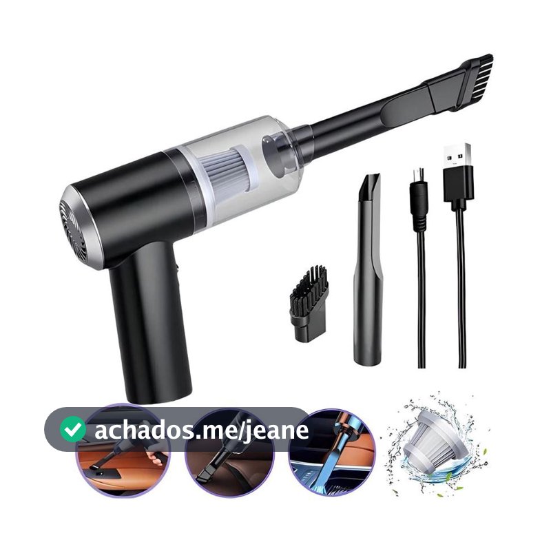 Mini Aspirador de Pó Portátil Automotivo e Doméstico 3 em 1 – Forte Potente Sem Fio e Recarregável