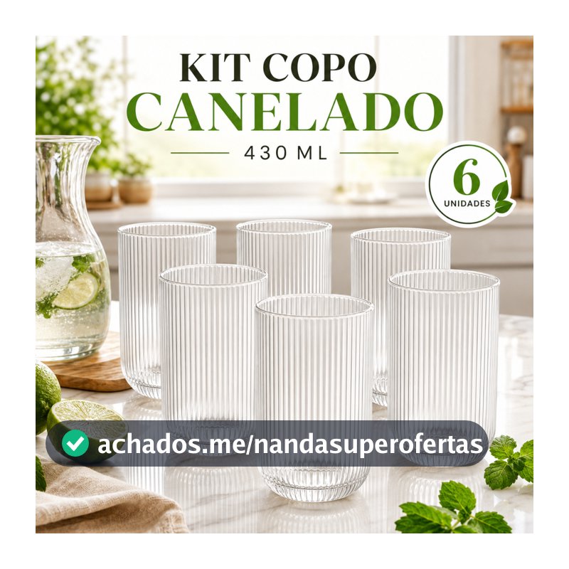 Kit 6 Copos Canelado Transparente 430ml Resistente Copo Pesado Copo Grande