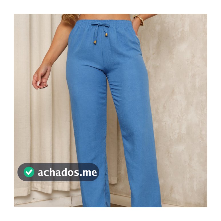 Calça Pantalona Wide Leg Feminina Crepe Duna Cintura Alta Elástico Caimento Solto Tamanhos M G GG