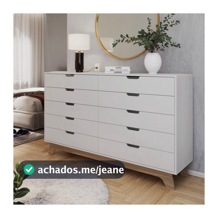 Cômoda Alice 10 Gavetas em 100% MDP/MDF Yescasa Branco/Louro Freijó Branco/Louro Freijo