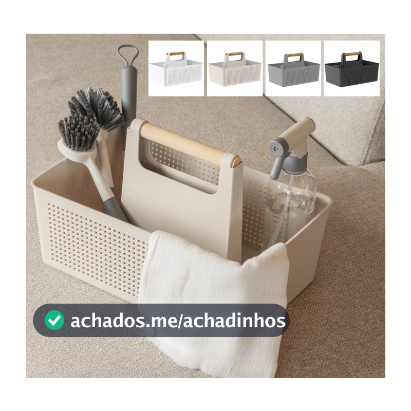 Cesto Organizador com Alça Multiuso Lavanderia Área de Serviço Produtos de Limpeza Flow Ou
