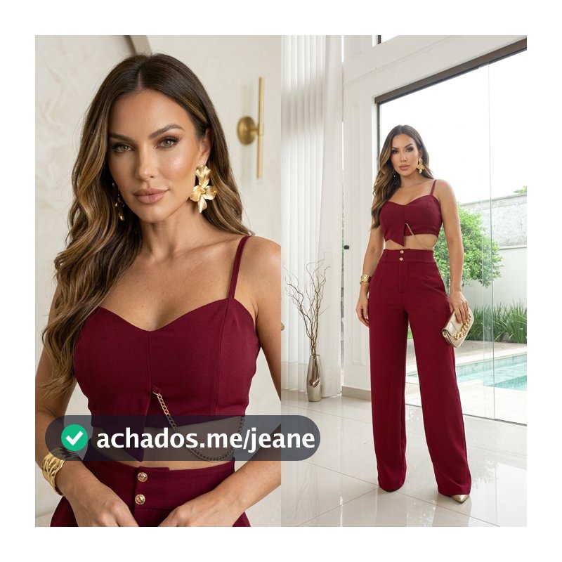 CONJUNTO DE ALFAIATARIA FEMININO COM CORRENTE PARA FESTA NATAL ELEGANTE CHIQUE E SOCIAL