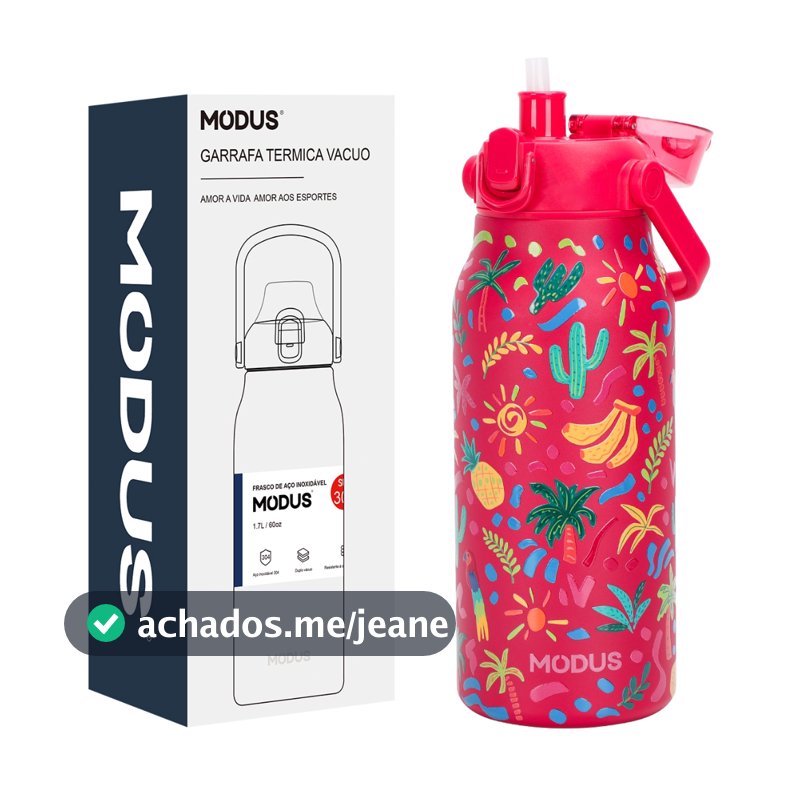 MODUS Garrafa de Água Térmica 1700ml Aço Inox Parede Dupla Quente e Frio Com Estampa Moderna