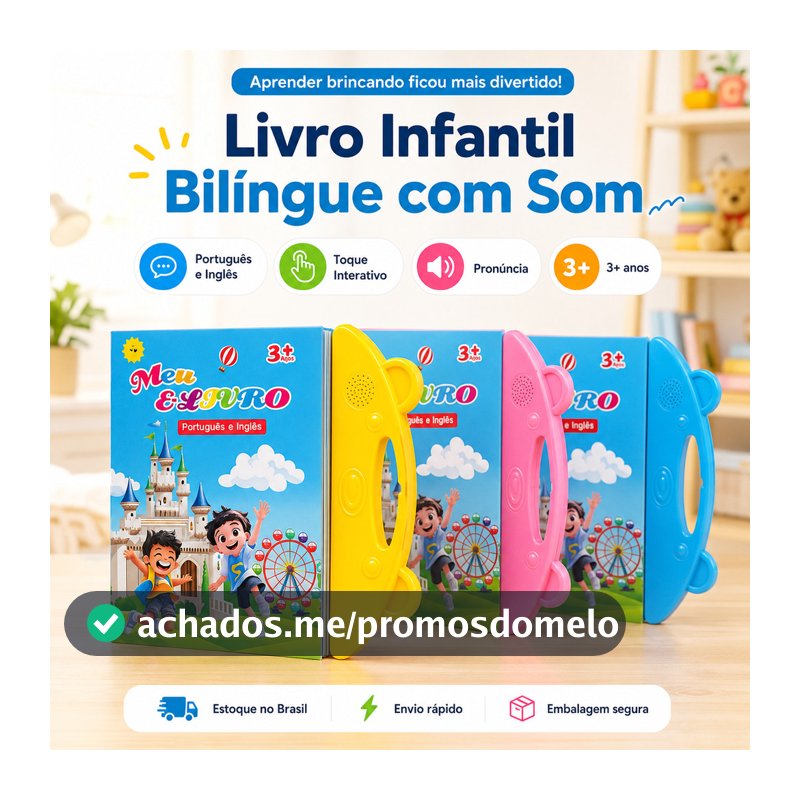 Livro Infantil Bilíngue Português Inglês Interativo Educativo com Som Toque Inteligente Aprendizagem para Crianças