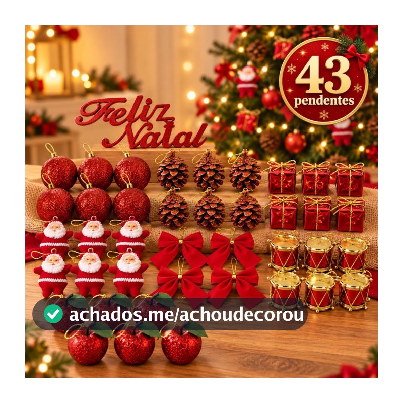Kit 43 Enfeites De Natal de pendurar pendente para arvore bolinhas natalino Vermelho Dourado e Prata