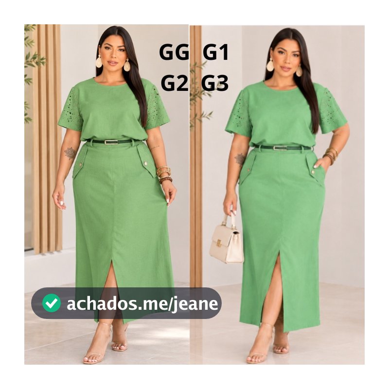 CONJUNTO FEMININO  SAIA + BLUSA DETALHES RENDA ELEGANTE