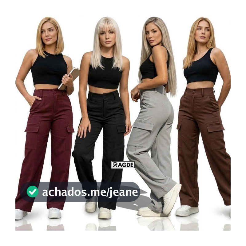 Calça Cargo Feminina Pantalona Cintura Alta Wide Leg Alfaiataria Várias Cores Bolsos Streetwear