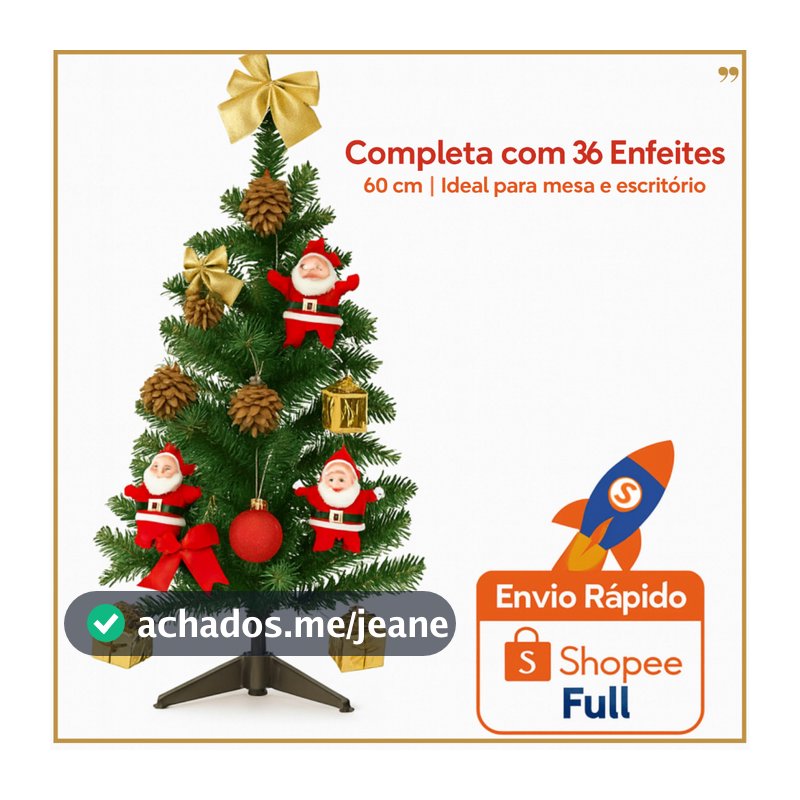 Árvore De Natal + 36 Enfeites Decorada De Mesa Escritorio Pequena 60 CM
