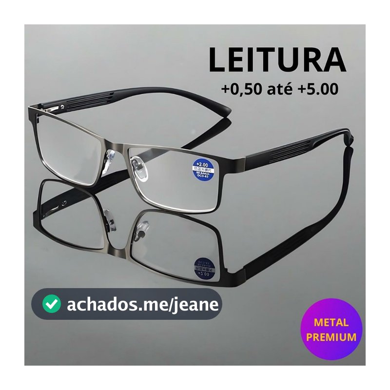 Óculos De Leitura Metal Aço Com Grau Para Perto Descanso Presbiopia Masculino e Feminino Premium