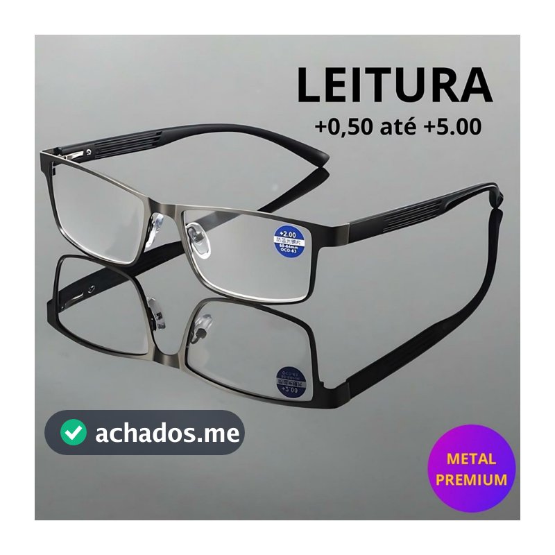 Óculos De Leitura Metal Aço Com Grau Para Perto Descanso Presbiopia Masculino e Feminino Premium