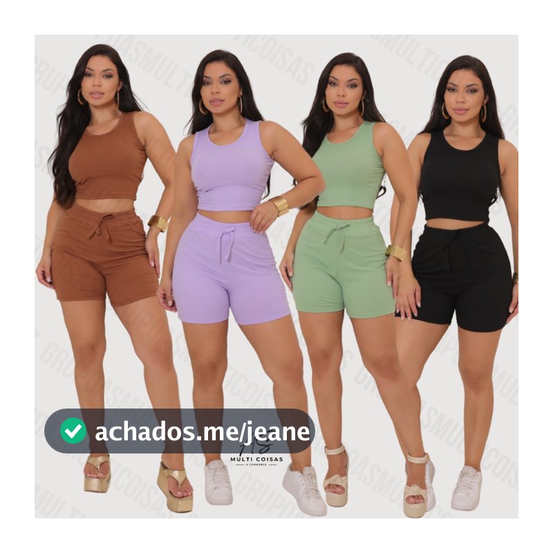 CONJUNTO FEMININO SHORT + REGATA CROPPED EM MALHA CANELADA BASICO USO DIARIO QUALIDADE PREMIUM