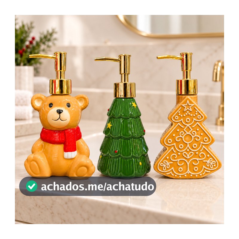 Porta Sabonete Líquido de Natal de Porcelana - Rizzo | Em 3 modelos