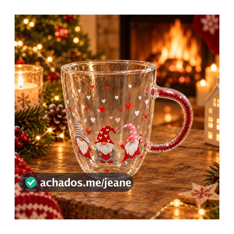 Caneca De Vidro Borossilicato Parede Dupla Natal 350ml - Presente Criativo para Natal Amigo Secreto