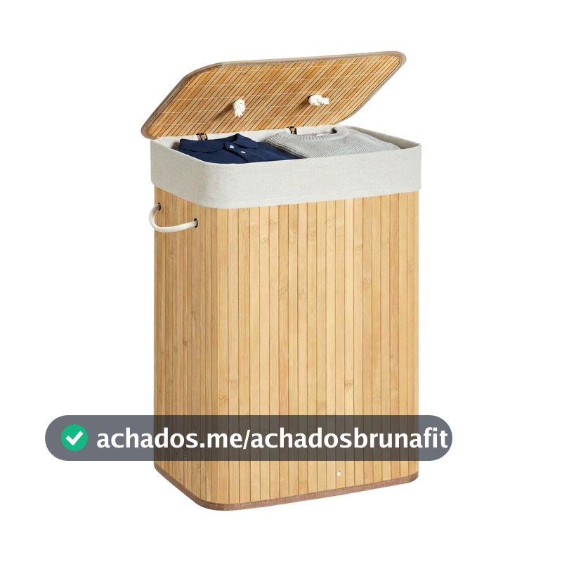 SONGMICS 72L Cesto de roupa suja de bambu, dobrável com tampa, cesto retangular organizador, para quarto