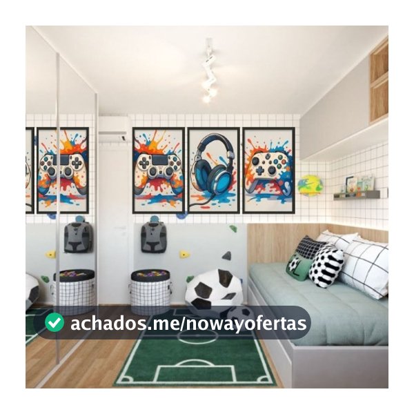 Quadro Decorativo Mosaico 50x30 Gamer fone Video gamer Quarto infantil Premium Luxo