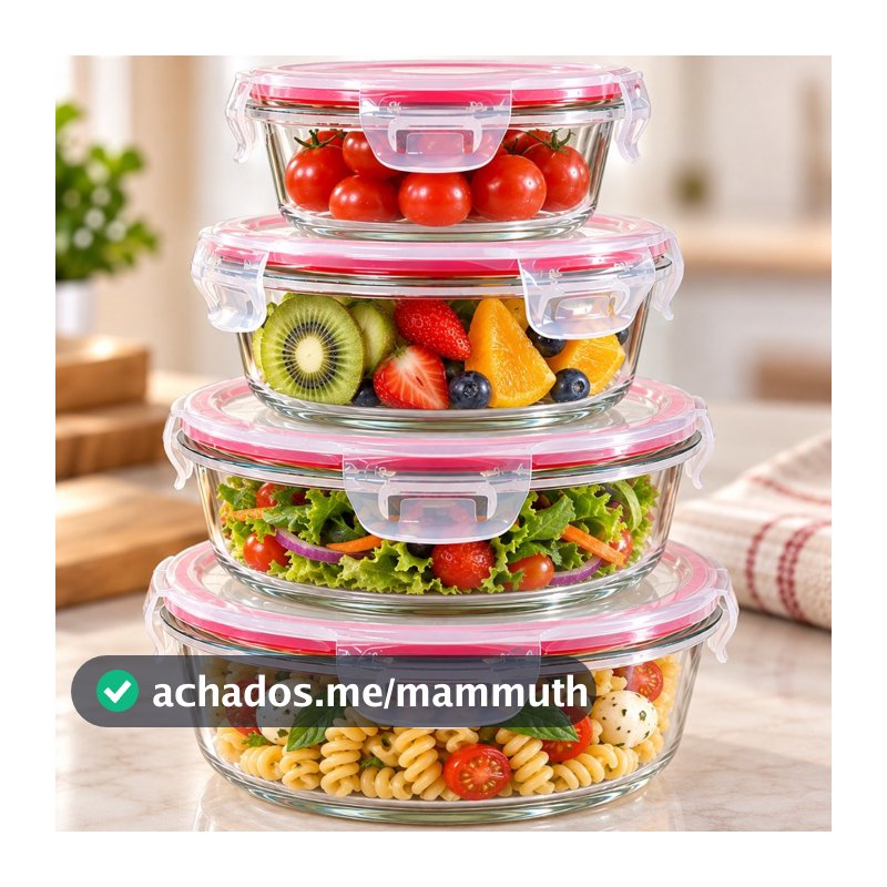 Kit 4 Potes Herméticos Vidro Redondo com Trava Micro-ondas Freezer