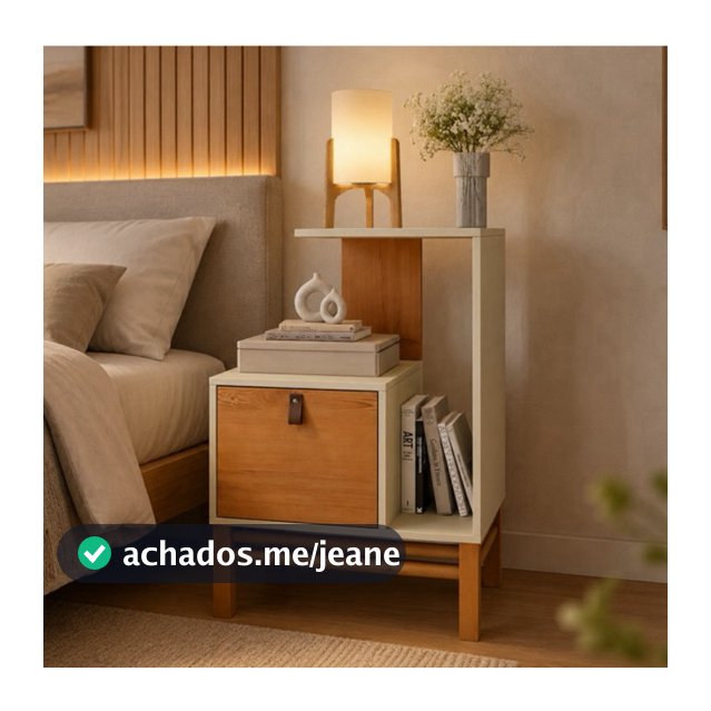 Mesa de Cabeceira Moderna com Gaveta e Prateleira Superior