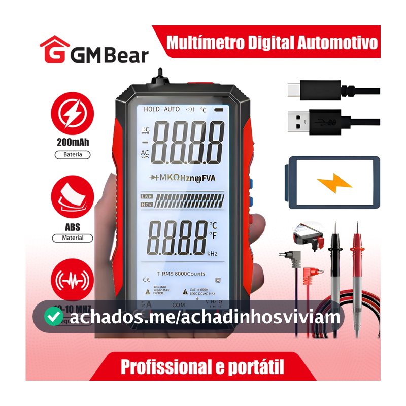 GM Bear Multímetro Digital,Multímetro Digital Automotivo,com Iluminação Bip Profissional Portátil,6000 contagem digital