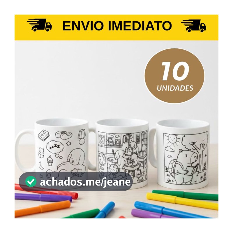 Kit 10 Caneca Infantil para Colorir Volta às Aulas Canetinhas Laváveis Educativa Interativa Brinde Lembrancinha