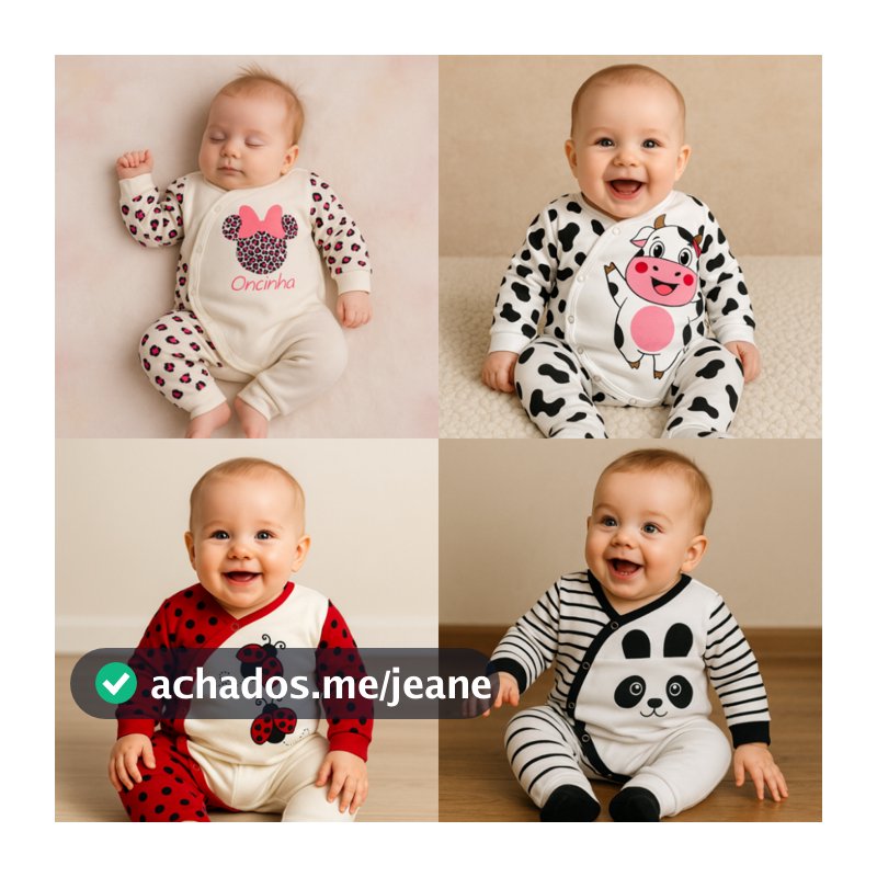 Macacão bebê manga longa em suedine, menino/ menina 100% algodão.