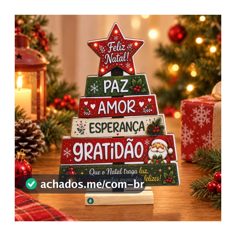 Árvore de Natal MDF Decoração Natalina Mesa Enfeite Decorativo Papai Noel Feliz Natal Base 24x17 cm
