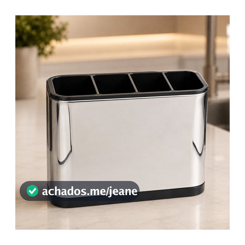 Porta Talheres 4 Compartimentos Organizador de Cozinha Escorredor de Utensílios Plástico Metal para Pia Bancada Moderno