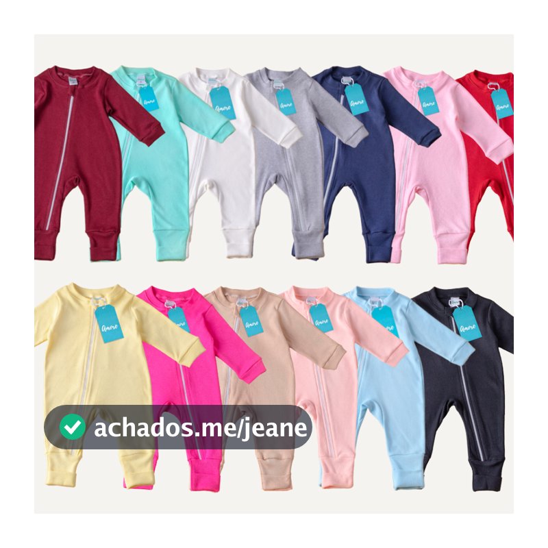 Macacão Bebê Amore Vira Pé Longo com Zíper Liso Diversas Cores Quentinho 100% Algodão