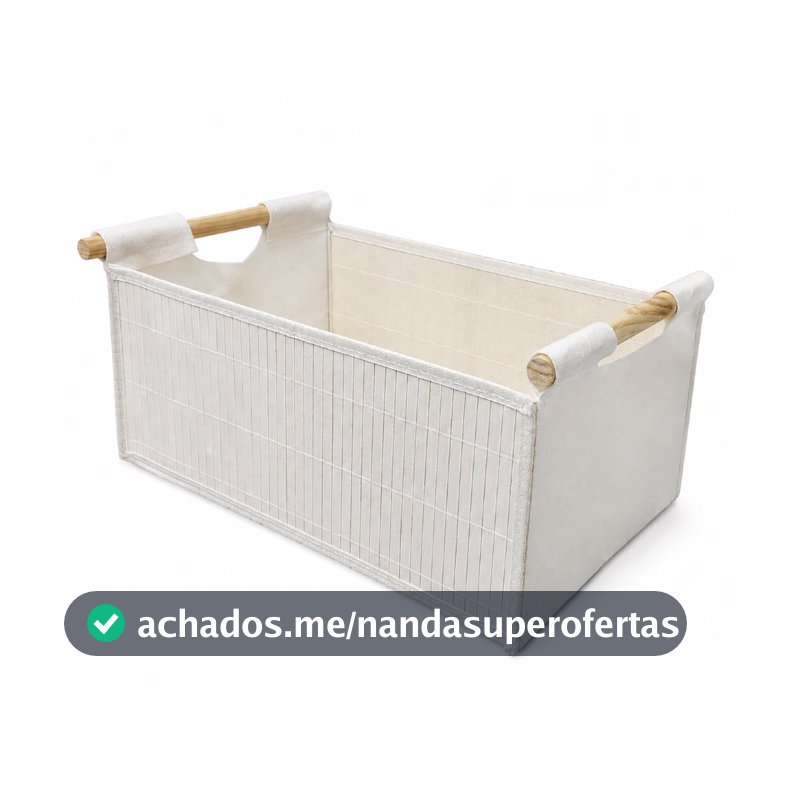 Cesto Organizador  21 litros Multiuso Dobrável Bambu e Feltro com Alça de Madeira 45,5x28x18cm
