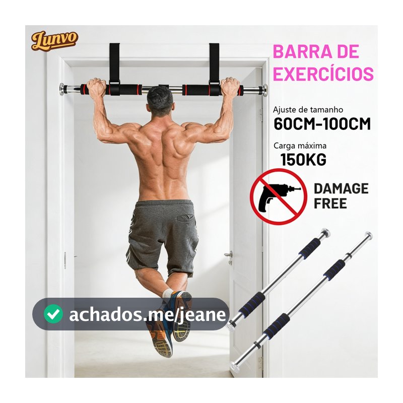 Barra Fixa Flexão Porta Apoio Regulável 64 a 100 Cm