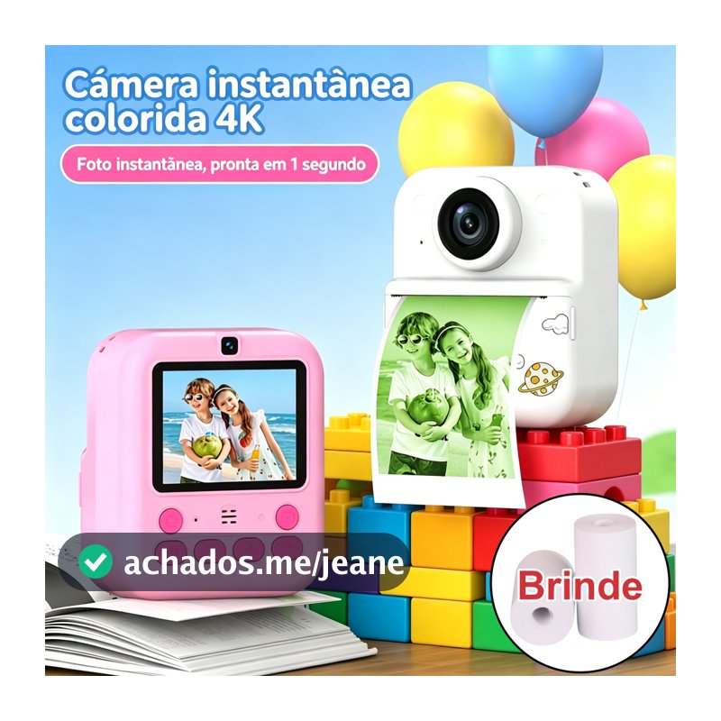 Câmera De Impressão Instantânea Infantil Digital com Jogos Tela LCD Design Divertido para Crianças