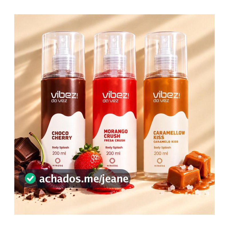 Kit 3 Body Splashes Vibez da Vez! Choco Cherry + Morango Crush + Caramellow Kiss