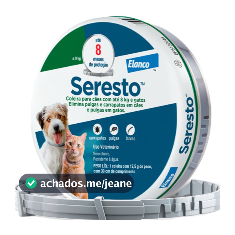 Seresto para Cães e Gatos até 8 Kg Coleira Antipulgas e Carrapatos Elanco