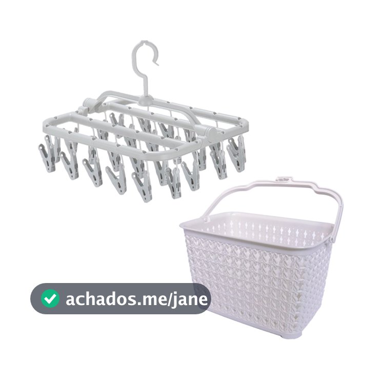 Kit Varal de Roupa Intima e Cesto de Prendedores Branco