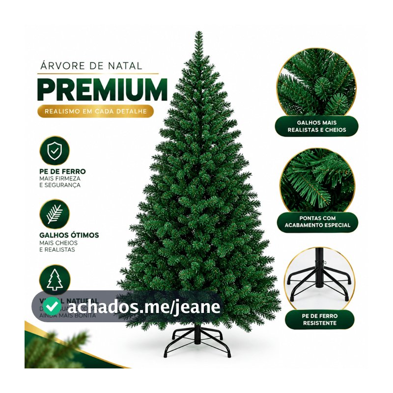 Árvore de Natal Canadense Luxo Pinheiro 1200 Galhos Cheios Hastes Flexíveis Base de Ferro