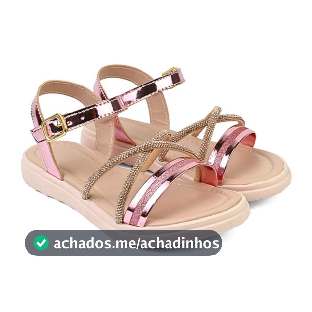 Sandália Menina infantil tiras strass festa aniversario casamento Rosê Dourada Prata