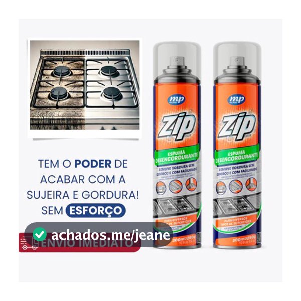 Espuma Desengordurante Spray Limpeza de Cozinha, Fogão e Gordura Pesada Zip Clean 300ml