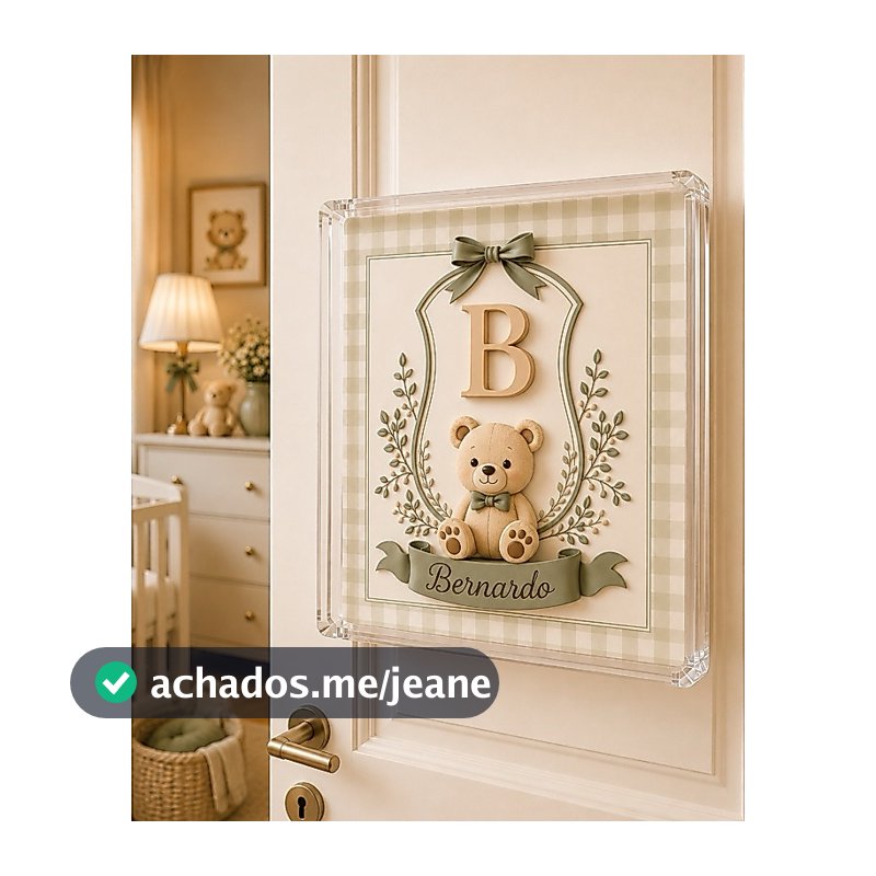 Porta Maternidade Personalizado Acrílico com Letra 3D | Ursinho | Quadro Porta Maternidade Bebê