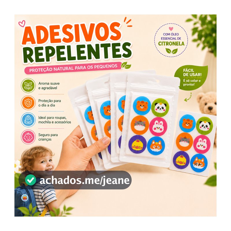 Adesivo Repelente de Citronela Infantil Kit 36/72/144 Anti Mosquito para Bebês Crianças Roupas Sai Mosquito