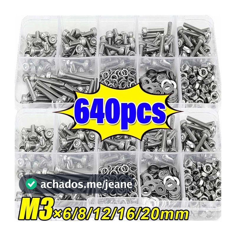 640/320Pcs M3  6/8/12/16/20mm Parafusos E Porcas-Kit De Arruelas De Métricos Em Aço Inoxidável-De Cabeça Sextavada Métrica-Sortimento Com Junta Plana-Ferramentas De Reparo Doméstico