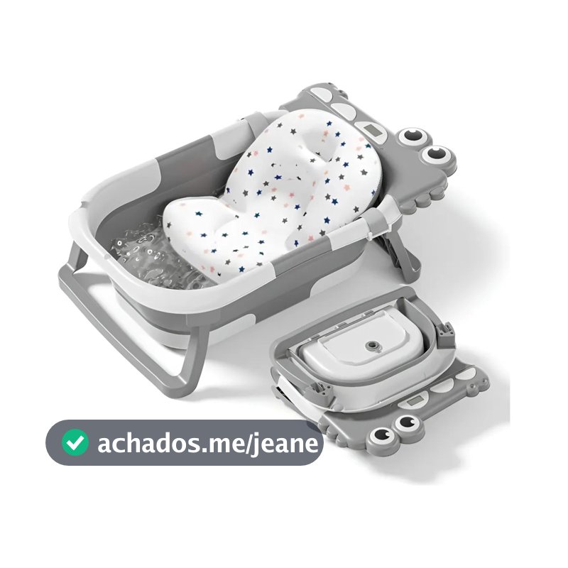 Banheira Bebê Jacaré Dobrável Portátil Com Termômetro Compacta Segura Divertida Temática Infantil