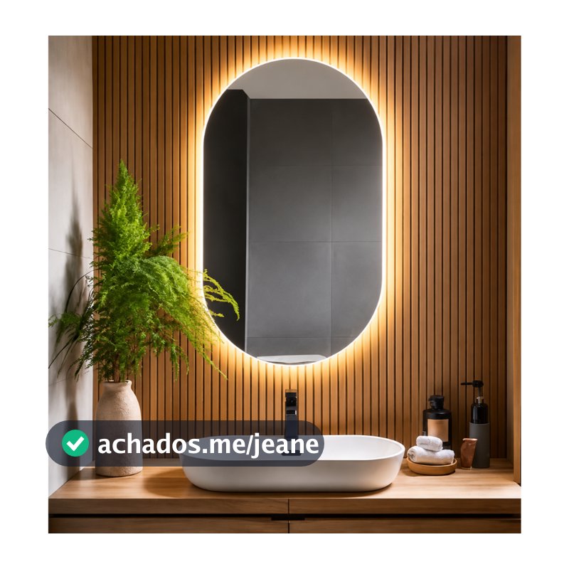 Espelho Oval LED Iluminado Luz Quente e Fria Banheiro Lavabo Penteadeira Quarto Sala Decorativo de Parede 40x50 80x50