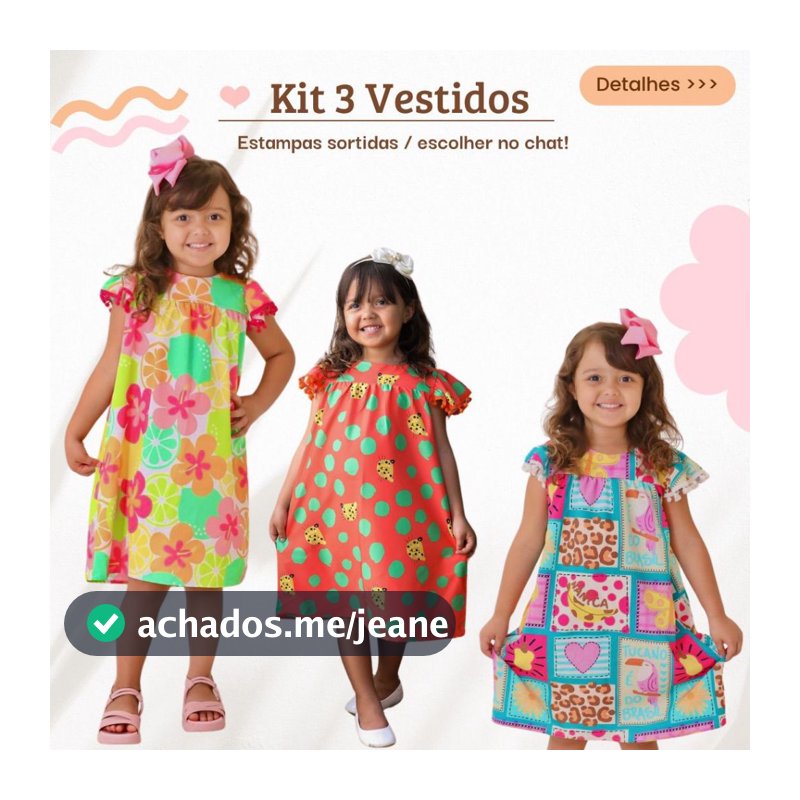 Kit 3 Vestidos Infantil Vestido Infantil Estampado Vestido Estampado Luxo Festa Kit Vestido Luxo
