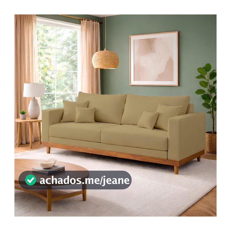 Sofá 3 Lugares Living Com Base Madeira Suede Balaqui Decor