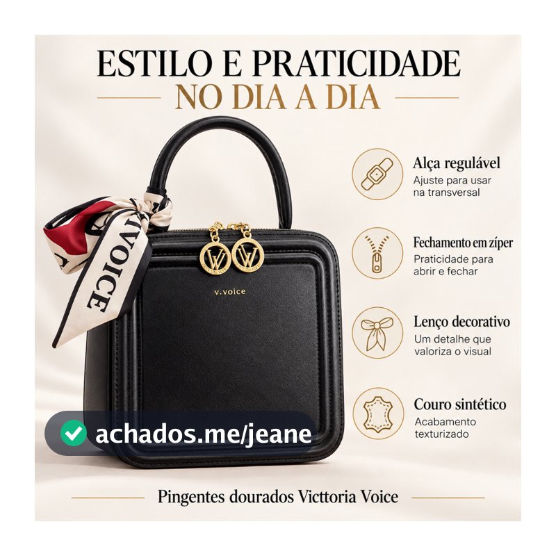 Bolsa Feminina Pequena Transversal Tiracolo Couro Sintético com Lenço e Alça Regulável Victtoria Voice