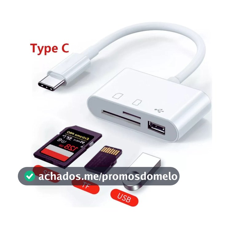 Adaptador Tipo-C USBC e Leitor de Cartão de Memória SD, TF E USB OTG Hub Android Iphone
