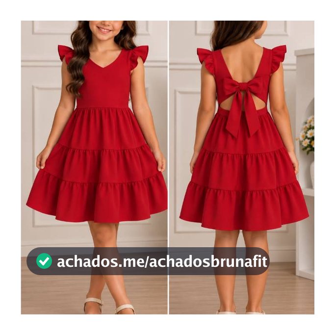 Vestido Infantil Menina Rodado com Babados para Festa e Passeio Casual em Crepe Leve e Confortável