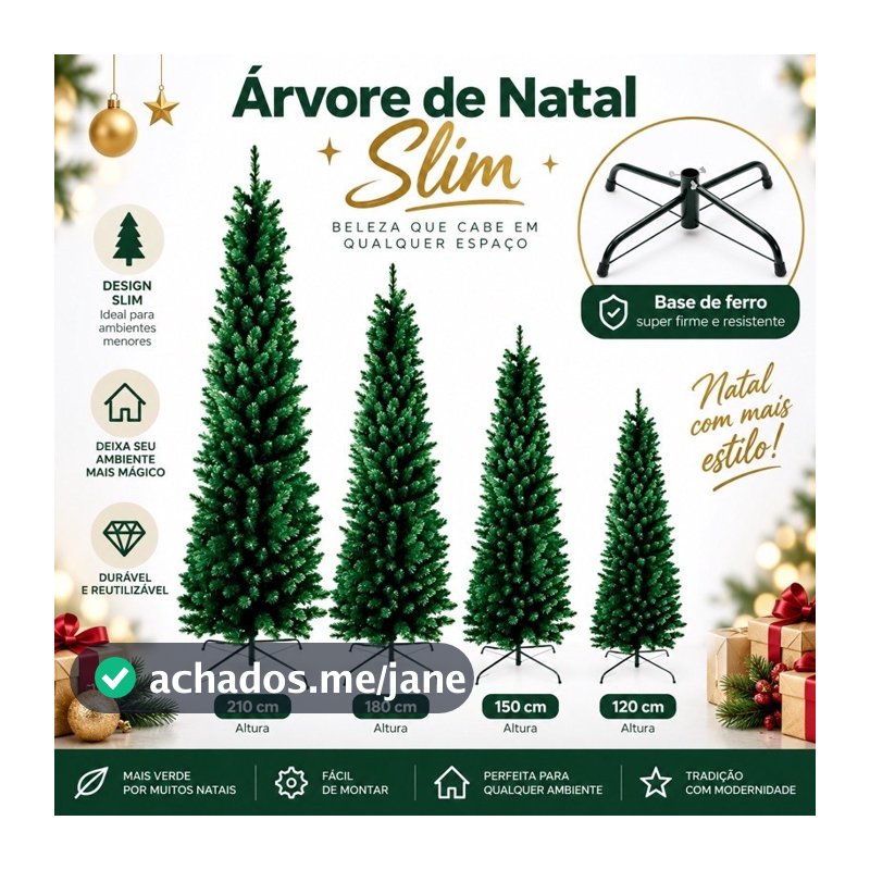 Árvore Natalina New Slim 1,20m a 2,10m Compacta Espaço Pequeno