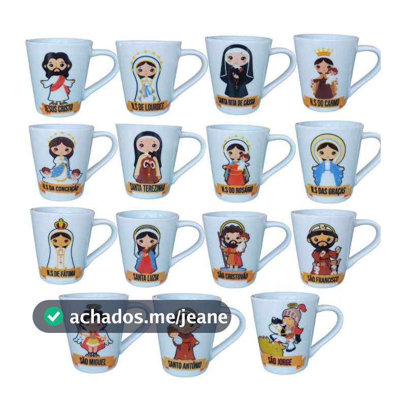 Jogo Xícara Nossa Senhora Aparecida Caneca Porcelana Santinhos Imagens Catolico