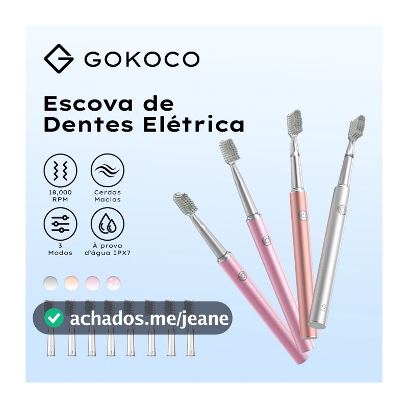 GOKOCO Escova de Dentes Eletrica 18000RPM 3 Modos  são ajustáveis A prova d'agua IPX7