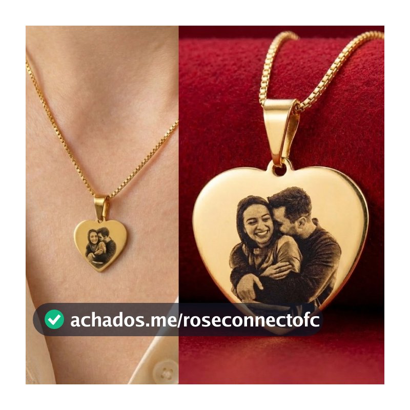 Colar Coração M Foto Personalizado Feminino (45cm) Família Presente Banho Ouro 18k Anti Alérgico Presente Dia Namorados